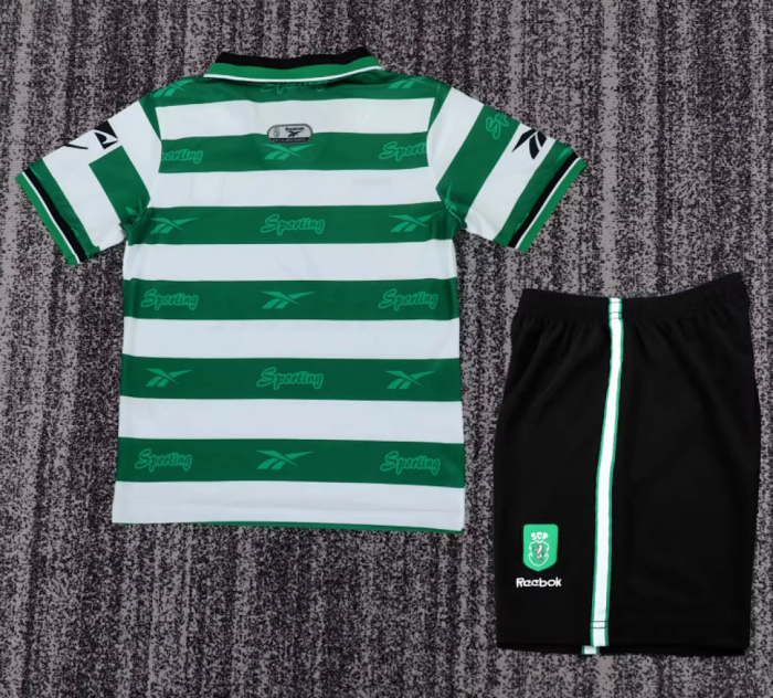 Retro Youth Uniform Kids Kit Sporting Lisbon 1999-2000 Home Soccer Jersey Shorts Child Football Set