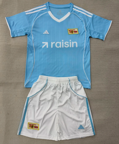 Youth Uniform Kids Kit 2025-2026 Union Berlin Third Away Blue Soccer Jersey Shorts Child Football Set