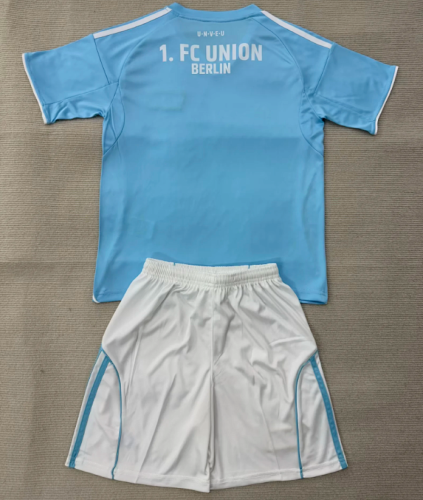 Youth Uniform Kids Kit 2025-2026 Union Berlin Third Away Blue Soccer Jersey Shorts Child Football Set