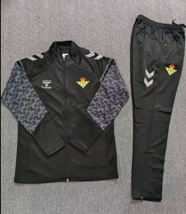 Adult 2025-2026 Real Betis Black/Grey Soccer Jacket and Long Pants Football Tracksuit
