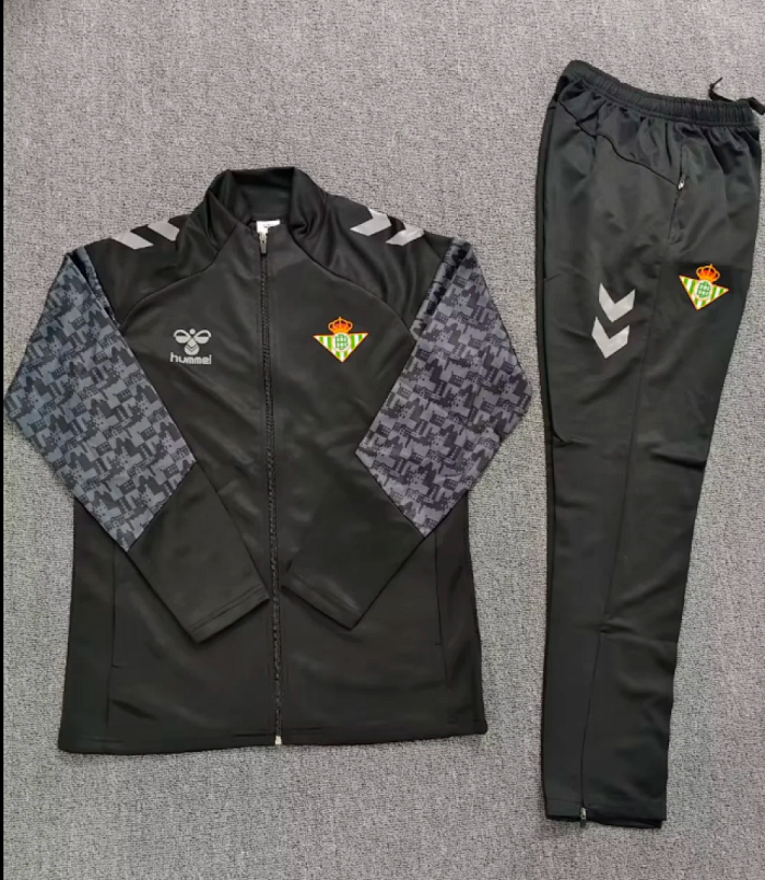 Adult 2025-2026 Real Betis Black/Grey Soccer Jacket and Long Pants Football Tracksuit
