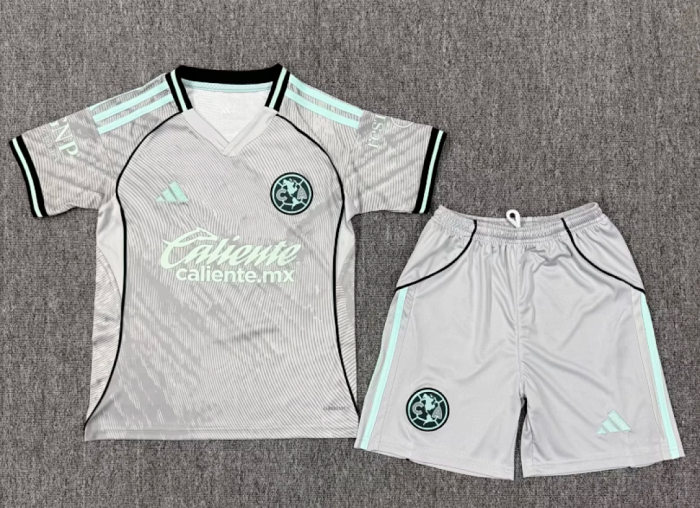 Youth Uniform Kids Kit Club America 2025-2026 Third Away Grey Soccer Jersey Shorts Child Football Set