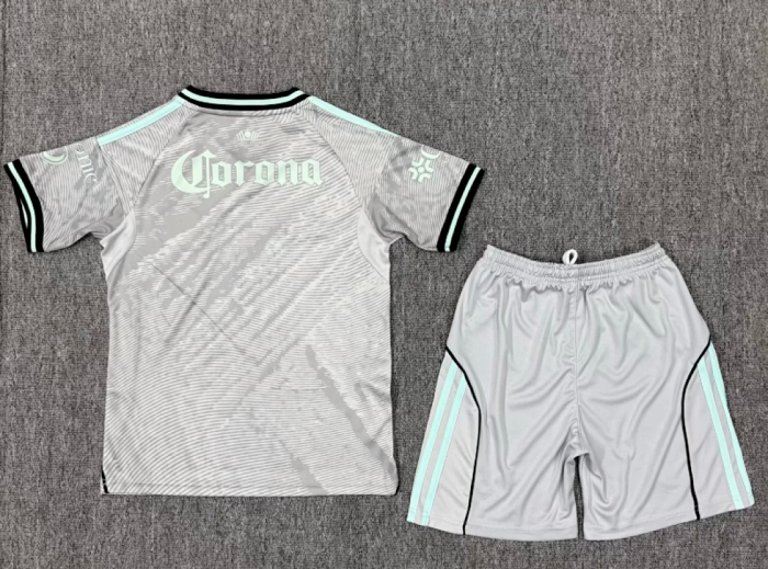 Youth Uniform Kids Kit Club America 2025-2026 Third Away Grey Soccer Jersey Shorts Child Football Set