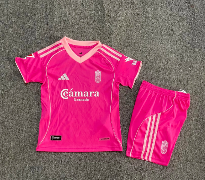 with LALIGA Patch Youth Uniform Kids Kit 2025-2026 Granada Pink Soccer Jersey Shorts Child Football Set
