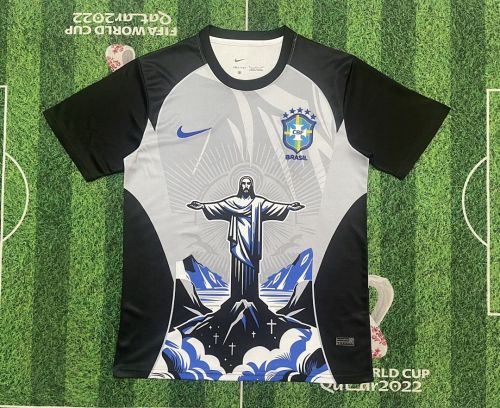 Fan Version 2026 Brazil Black/Blue/Grey Jesus Edition Soccer Jersey Brasil Camisetas de Futbol