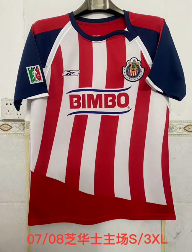 with FMF Patch Retro Jersey 2007-2008 Chivas Home Soccer Jersey Vintage Football Shirt