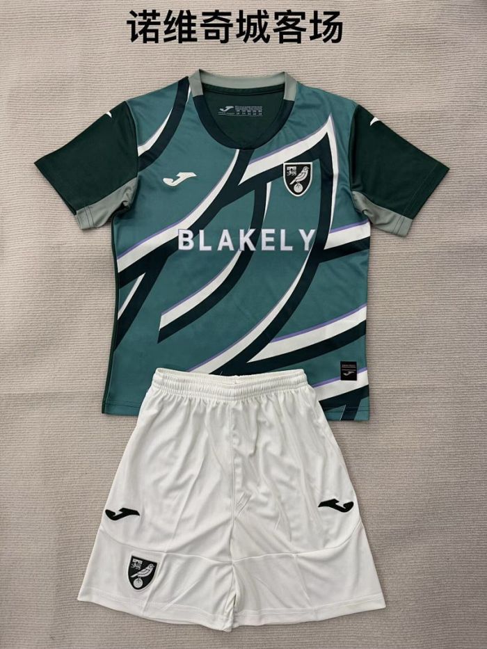 Youth Uniform Kids Kit 2025-2026 Norwich City Away Soccer Jersey Shorts Child Football Set