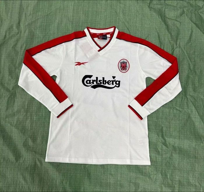 Long Sleeve Retro Jersey 1998-1999 Liverpool Away White Soccer Jersey Vintage Football Shirt