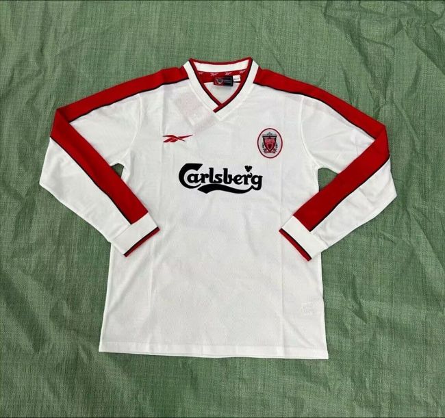 Long Sleeve Retro Jersey 1998-1999 Liverpool Away White Soccer Jersey Vintage Football Shirt