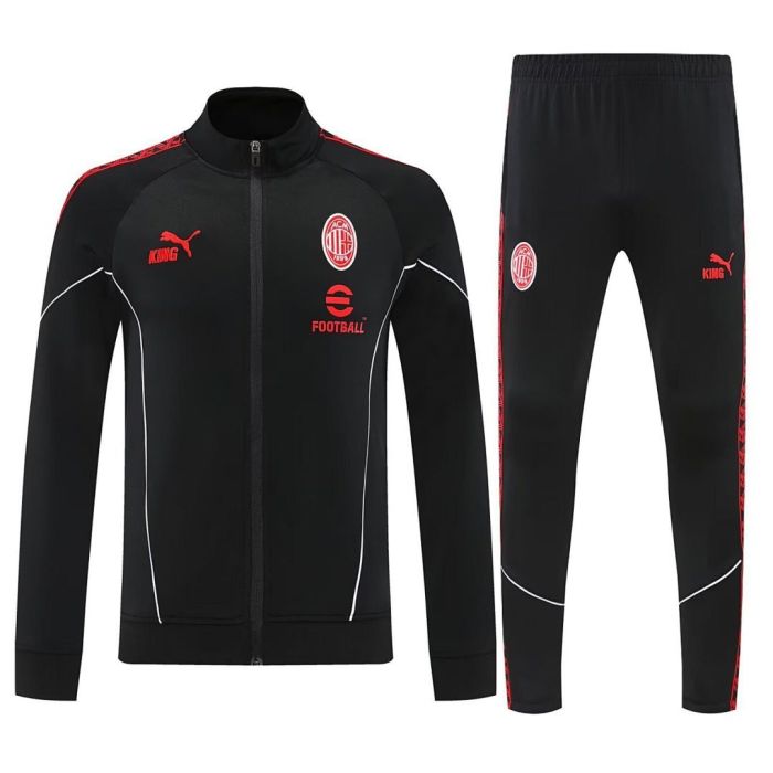 Adult 2025-2026 Ac Milan Black Soccer Jacket and Long Pants Football Tracksuit