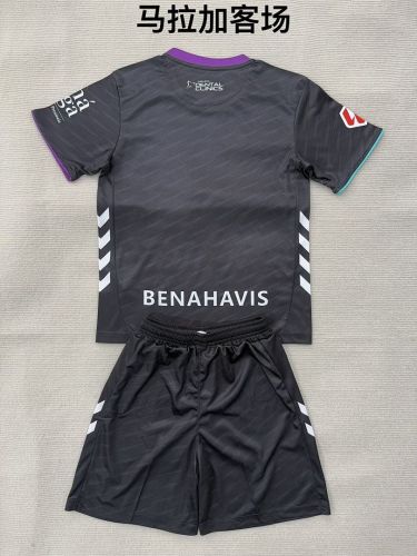 with LALIGA Patch Youth Uniform Kids Kit 2025-2026 Malaga Away Black Soccer Jersey Shorts Child Football Set