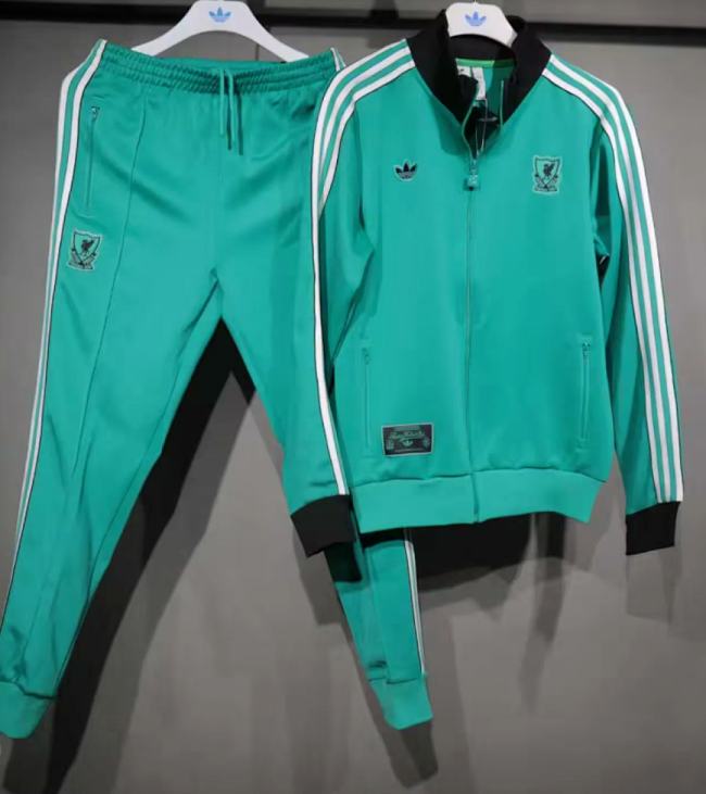 Adult 2025-2026 Liverpool Green/Black Soccer Jacket and Long Pants Football Tracksuit