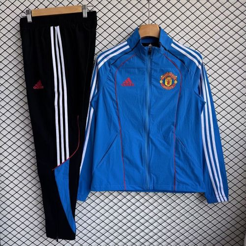 2025-2026 Manchester United Blue Soccer Windbreaker Jacket Football Jacket and Pants