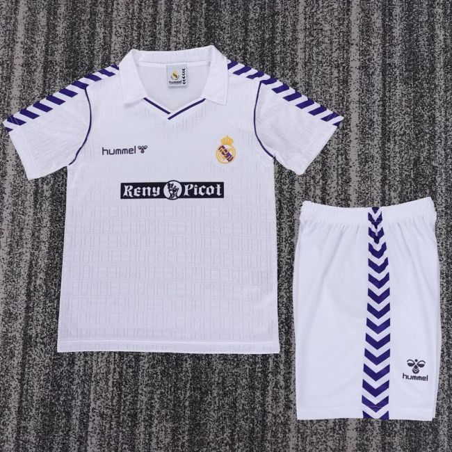 Retro Youth Uniform Kids Kit 1988-1990 Real Madrid Home Soccer Jersey Shorts Vintage Child Football Set