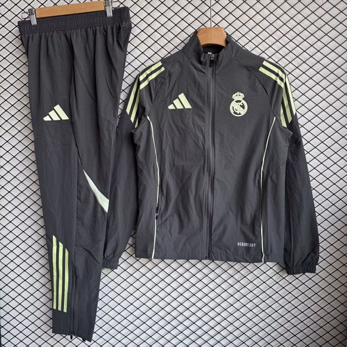 2025-2026 Real Madrid Dark Grey Soccer Windbreaker Jacket Football Jacket and Pants