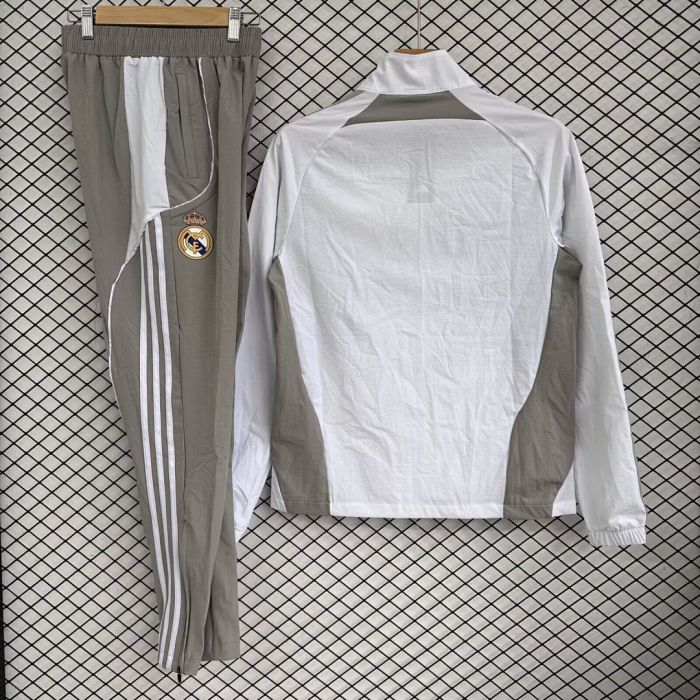 2025-2026 Real Madrid White/Grey Soccer Windbreaker Jacket Football Jacket and Pants