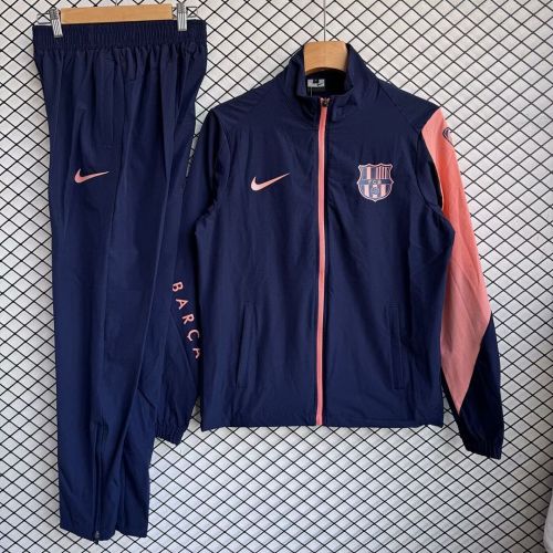 2025-2026 Barcelona Dark Blue/Pink Soccer Windbreaker Jacket Football Jacket and Pants