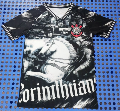 Copy Fan Version 2025-2026 Corinthians Black Soccer Pre-match Jersey Football Shirt