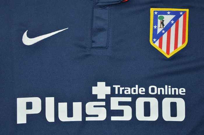 with LFP Patch Retro Jersey 2015-2016 Atletico Madrid Away Dark Blue Soccer Jersey Vintage Football Shirt