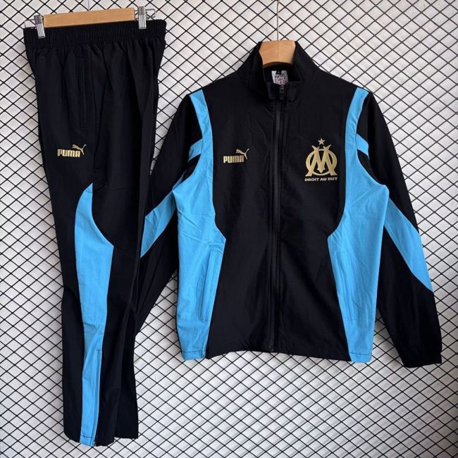 2025-2026 Marseille Black/Blue Soccer Windbreaker Jacket Football Jacket and Pants