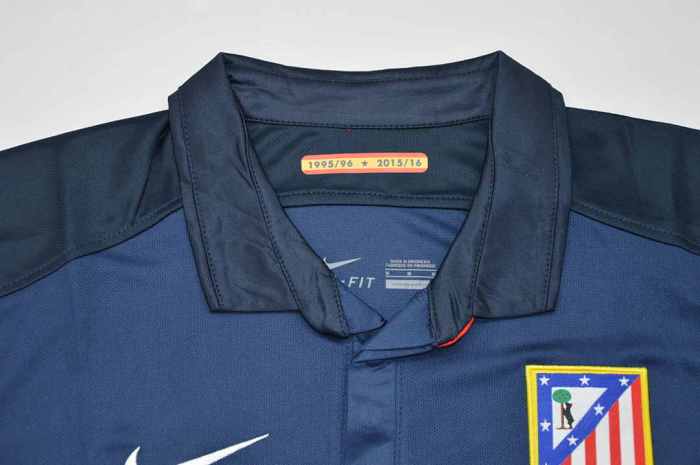 with LFP Patch Retro Jersey 2015-2016 Atletico Madrid Away Dark Blue Soccer Jersey Vintage Football Shirt