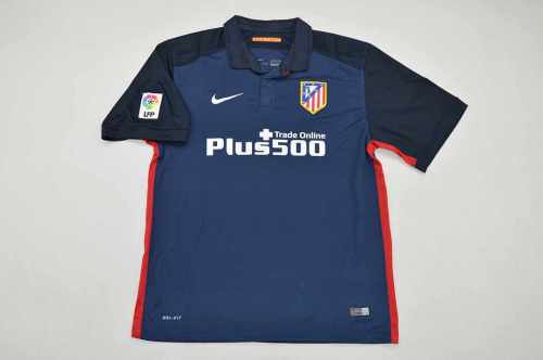 with LFP Patch Retro Jersey 2015-2016 Atletico Madrid Away Dark Blue Soccer Jersey Vintage Football Shirt
