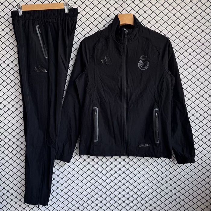 2025-2026 Real Madrid Black Soccer Windbreaker Jacket Football Jacket and Pants