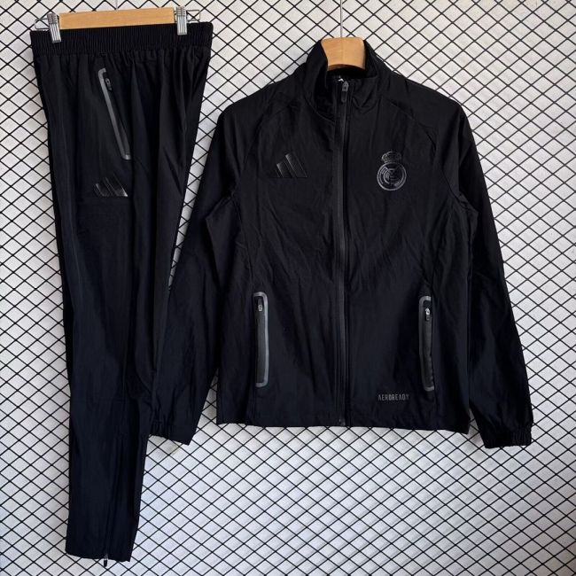 2025-2026 Real Madrid Black Soccer Windbreaker Jacket Football Jacket and Pants
