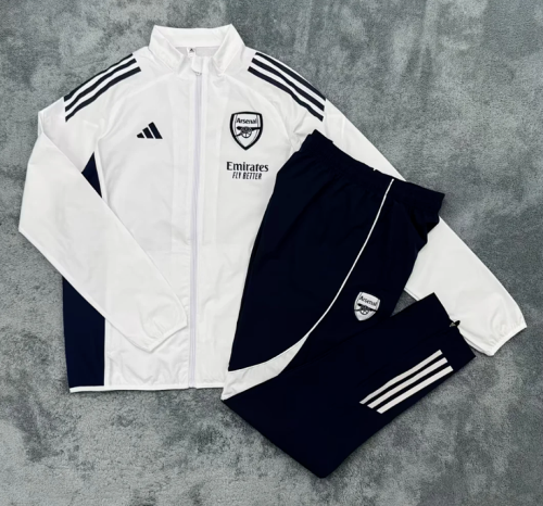 2025-2026 Arsenal White Soccer Windbreaker Jacket Football Jacket and Pants
