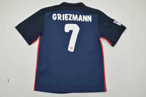 with LFP Patch Retro Jersey 2015-2016 Atletico Madrid GRIEZMANN 7 Away Dark Blue Soccer Jersey Vintage Football Shirt