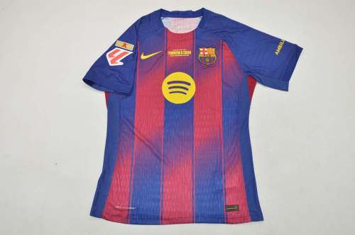 with Front Letterings+La Liga Champions League+LALIGA Patch Barca Camisetas de Futbol Player Version 2025-2026 Barcelona Home Soccer Jersey