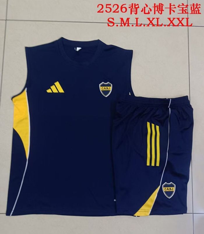 Adult Uniform 2025-2026 Boca Juniors Dark Blue Soccer Training Vest and Shorts Brasil Football Set