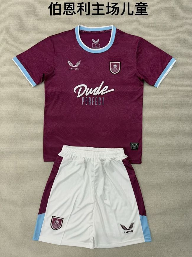 Youth Uniform Kids Kit 2025-2026 Burnley Home Soccer Jersey Shorts Child Football Set