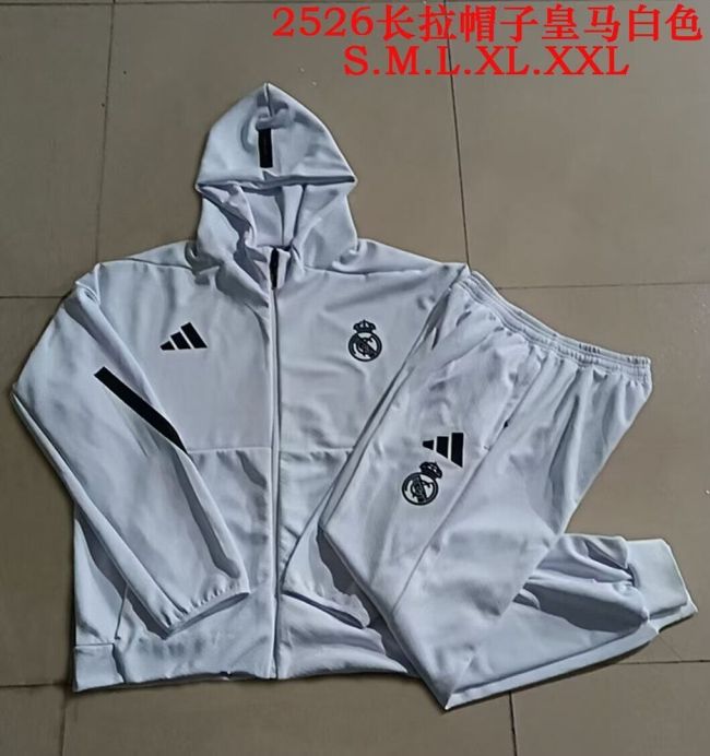 with Caps 2025-2026 Real Madrid White Soccer Training Hoodie and Pants Football Hoody