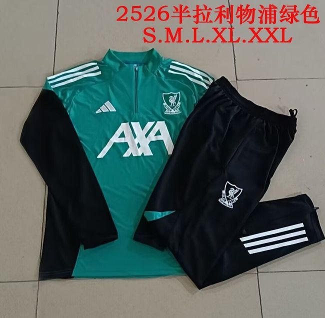 2025-2026 Liverpool Green/Black Soccer Training Sweater and Pants Football Kit