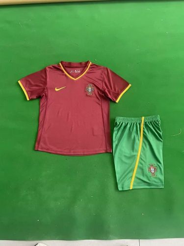 Retro Youth Uniform Kids Kit 2000 Portugal Home Soccer Jersey Shorts Child Football Set