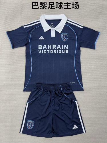 Youth Uniform Kids Kit 2025-2026 PARIS FC Home Soccer Jersey Shorts Child Football Set