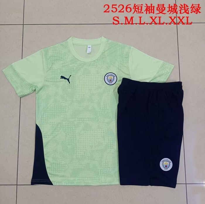 Adult Uniform 2025-2026 Manchester City Light Green Soccer Training Jersey and Shorts Football Kits