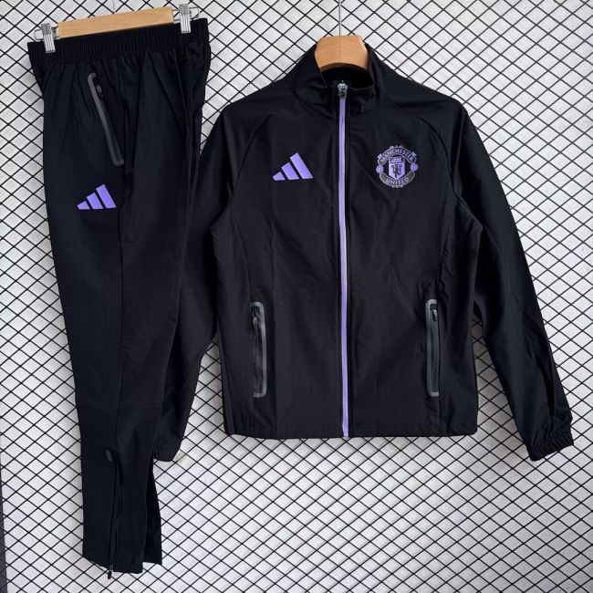 2025-2026 Manchester United Black/Purple Soccer Windbreaker Jacket Football Jacket and Pants
