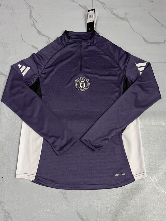 Player Version 2025-2026 Manchester United Dark Purple Soccer Training Sweater