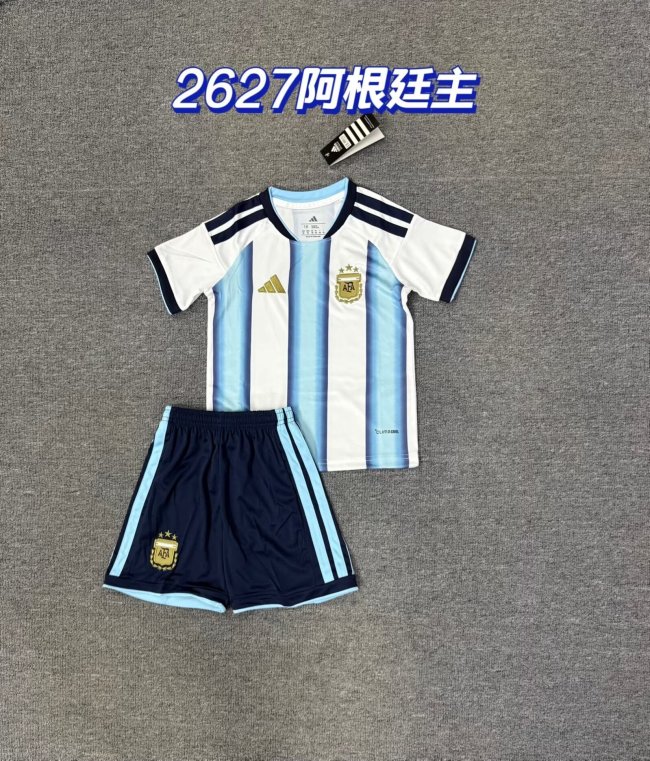 Youth Uniform Kids Kit Argentina 2026 Home Soccer Jersey Shorts Child Football Set