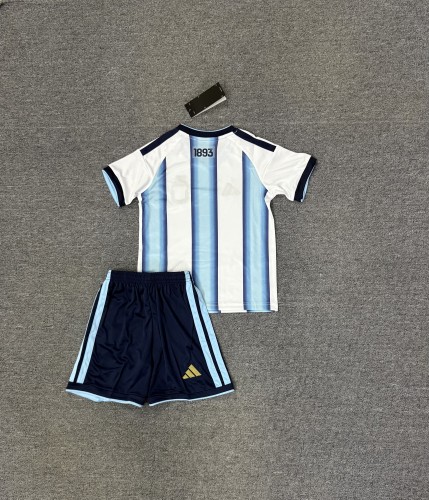 Youth Uniform Kids Kit Argentina 2026 Home Soccer Jersey Shorts Child Football Set