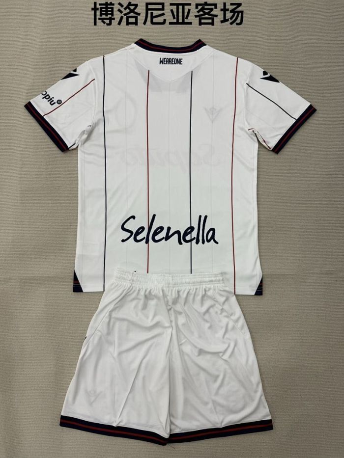 Youth Uniform Kids Kit 2025-2026 Bologna Away White Soccer Jersey Shorts Child Football Set