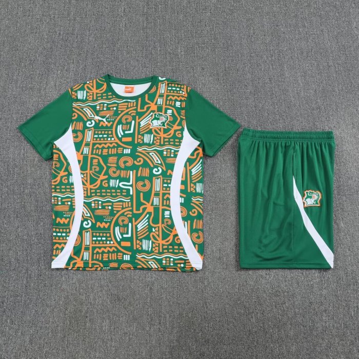Adult Uniform 2025-2026 Ivory Coast Green Soccer Training Jersey and Shorts Brasil Football Kits