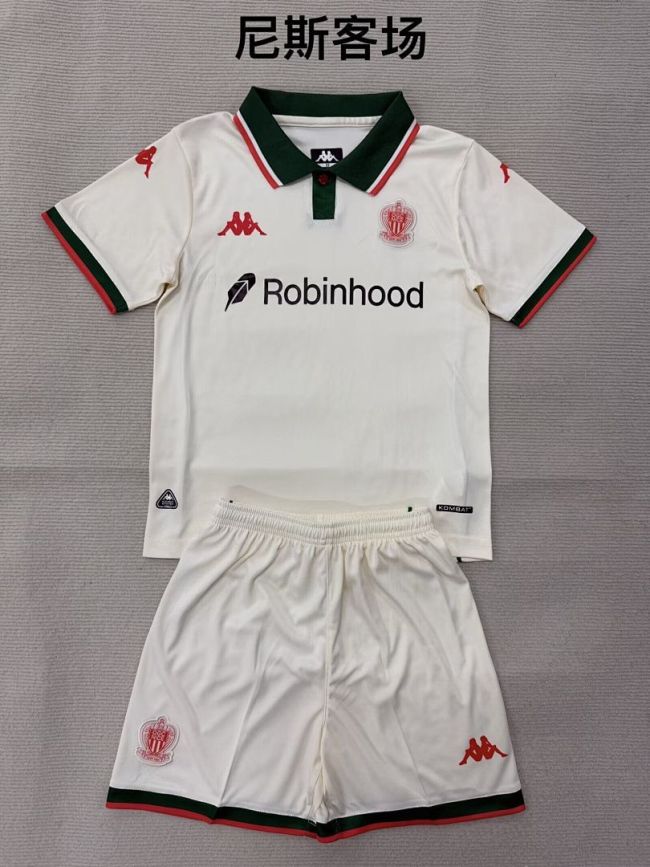 Youth Uniform Kids Kit 2025-2026 Nice Away White Soccer Jersey Shorts Child Football Set