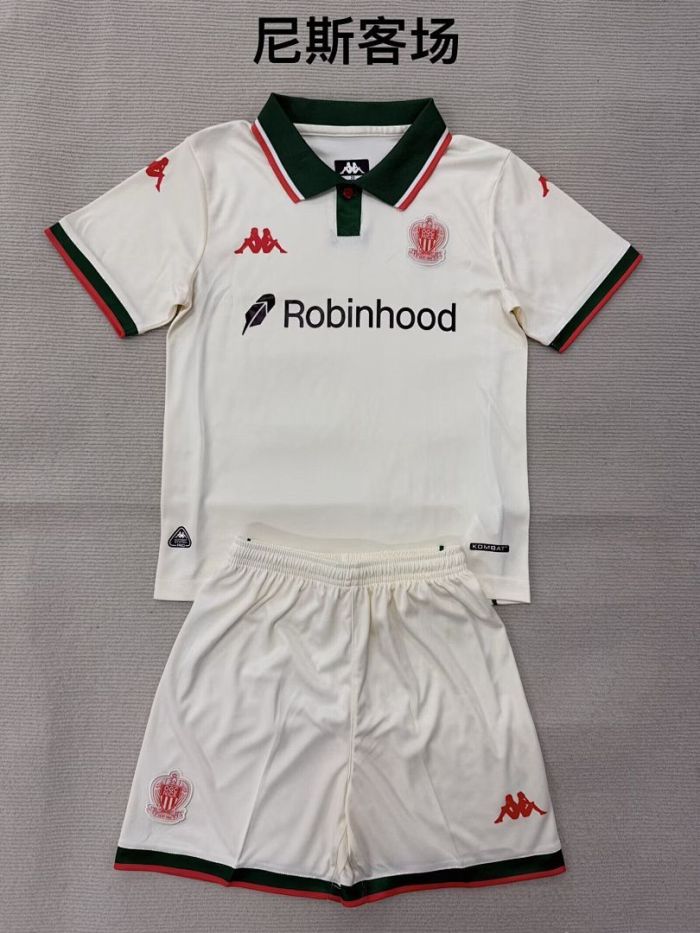 Youth Uniform Kids Kit 2025-2026 Nice Away White Soccer Jersey Shorts Child Football Set