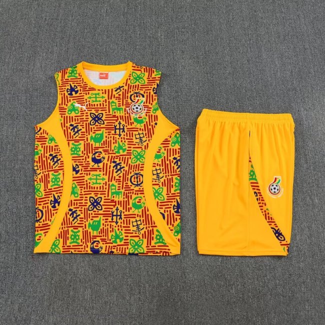 Adult Uniform 2025-2026 Ghana Yellow Soccer Training Vest and Shorts Brasil Football Set