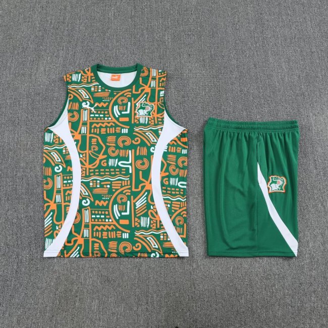 Adult Uniform 2025-2026 Ivory Coast Green Soccer Training Vest and Shorts Brasil Football Set