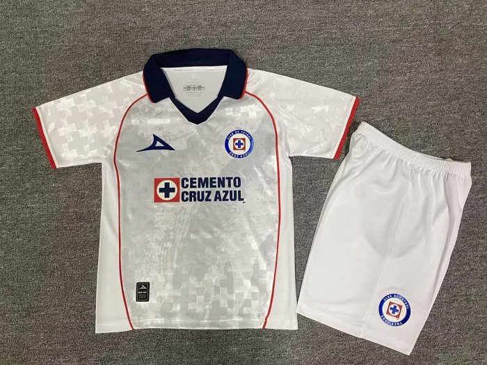 Youth Uniform Kids Kit 2025-2026 Cruz Azul White Special Edition Soccer Jersey Shorts Child Football Set