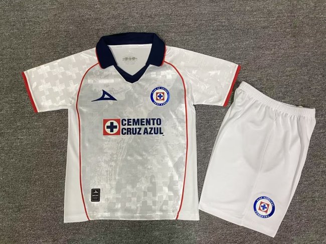 Youth Uniform Kids Kit 2025-2026 Cruz Azul White Special Edition Soccer Jersey Shorts Child Football Set